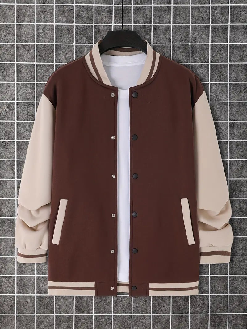 Herren Lederjacke Cool Farbblock Knöpfe