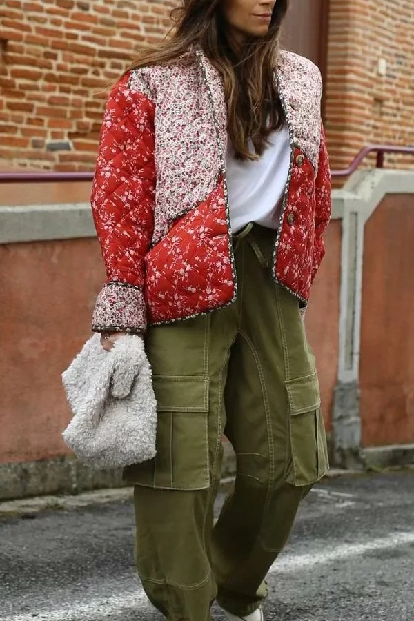 Stylische Baumwolljacke Mit Kontrastfarben - IdealeKleiden