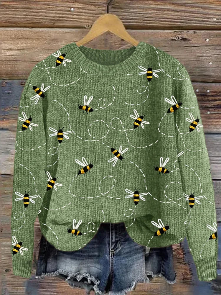 Stilvoller Strickpullover Bienen Muster