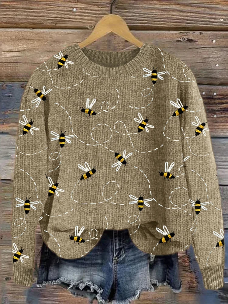 Stilvoller Strickpullover Bienen Muster