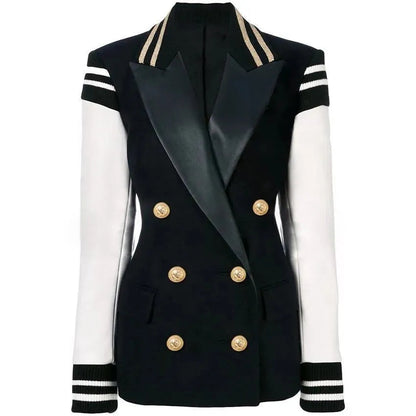 Stylisher Leder Blazer Damen Patchwork Design