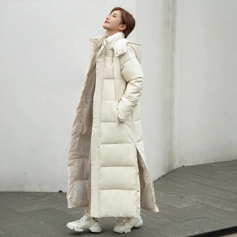 Warme Damenpufferjacke Lang Kapuze