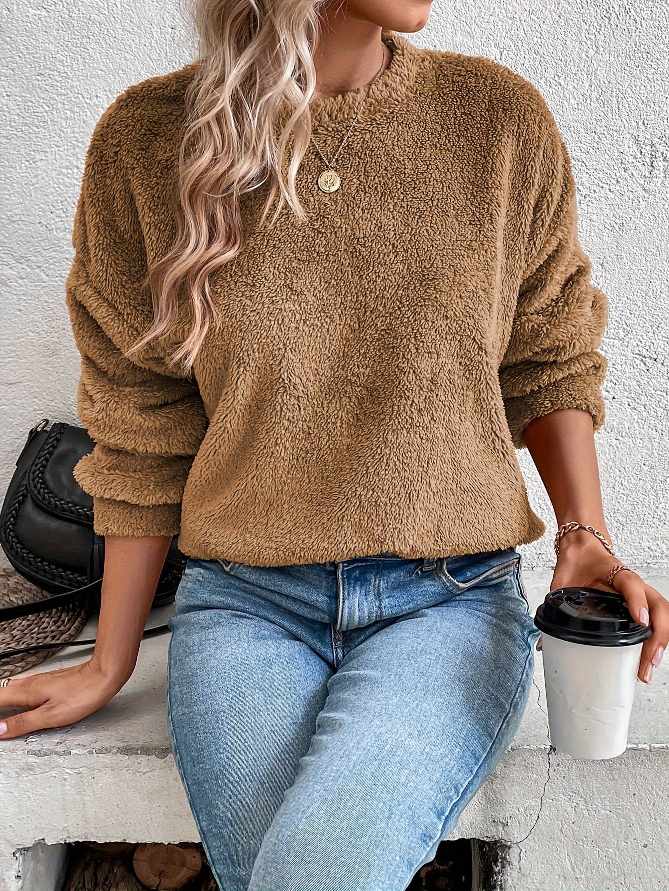 Weiches Teddy Pullover Sweatshirt Bequem