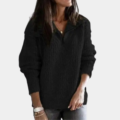 Damen Pullover Bequem Halbreißverschluss
