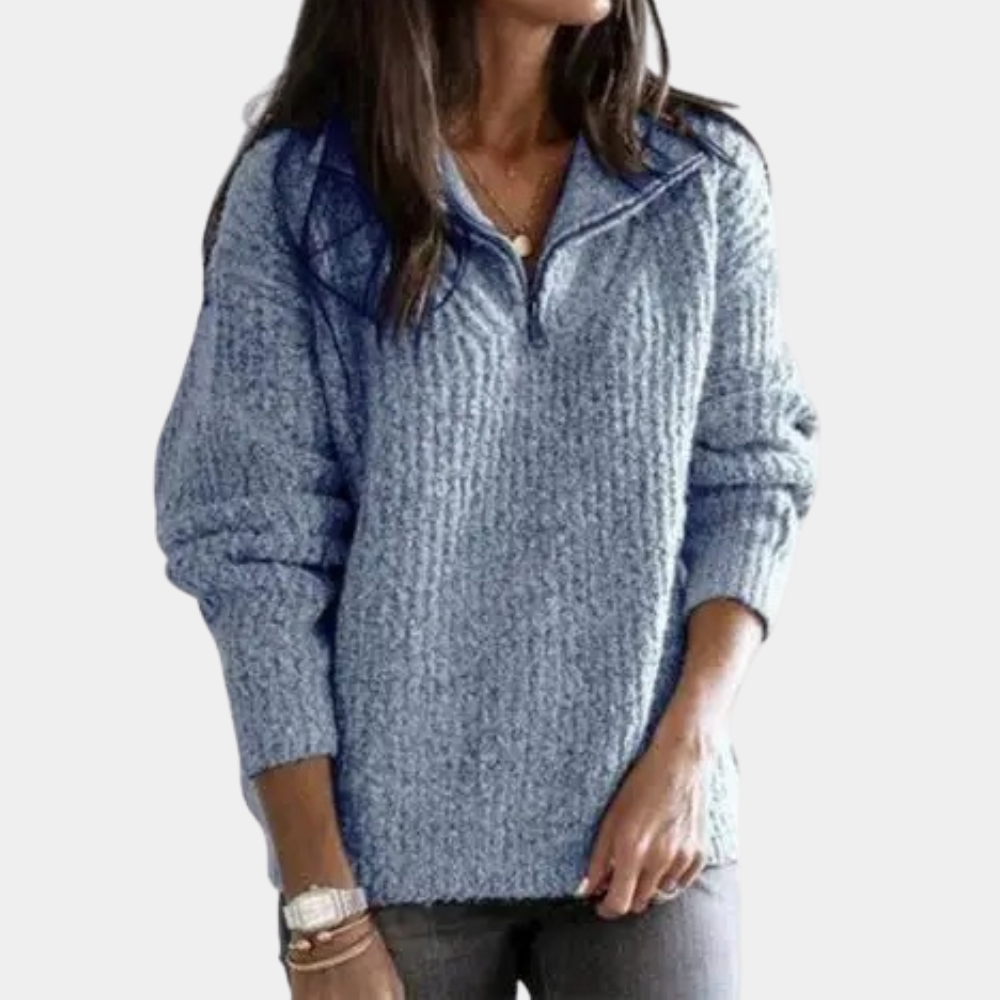 Damen Pullover Bequem Halbreißverschluss