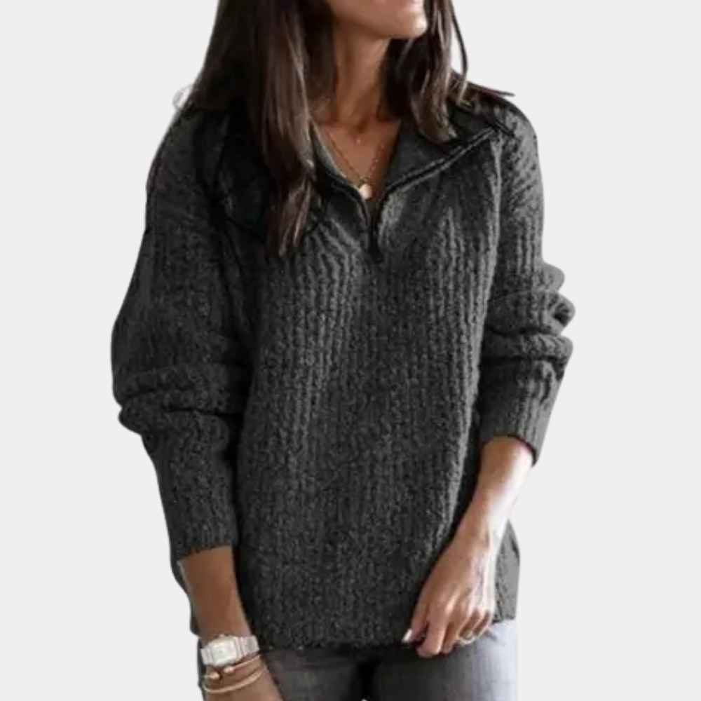 Damen Pullover Bequem Halbreißverschluss