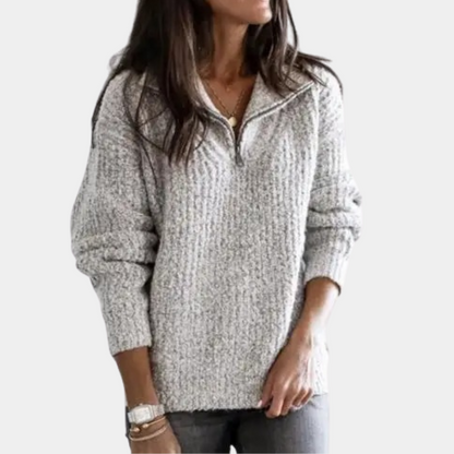 Damen Pullover Bequem Halbreißverschluss