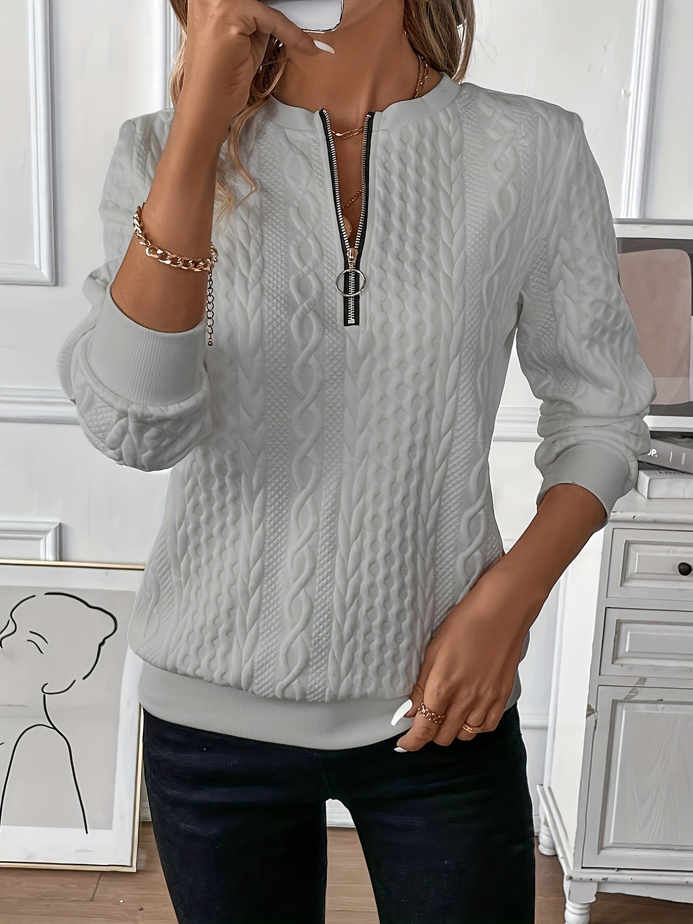 Damen Pullover Bequem Reißverschluss