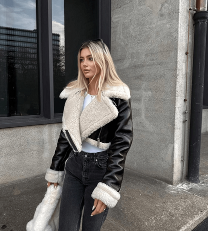 Elegante Lederjacke Fellverziert Winter