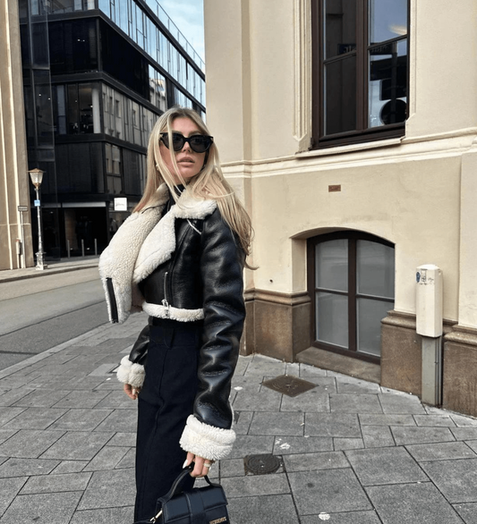 Elegante Lederjacke Fellverziert Winter - IdealeKleiden