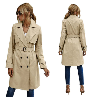 Damen Trenchcoat Klassisch Doppelfasser