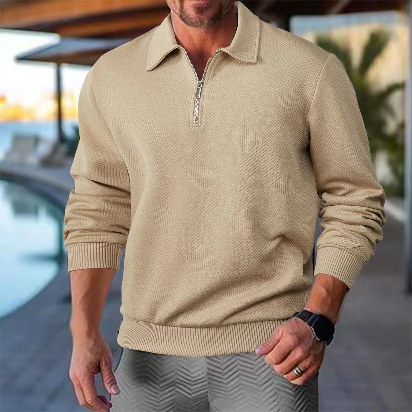 Herren Pullover Halbzipper Stehkragen Modern - IdealeKleiden