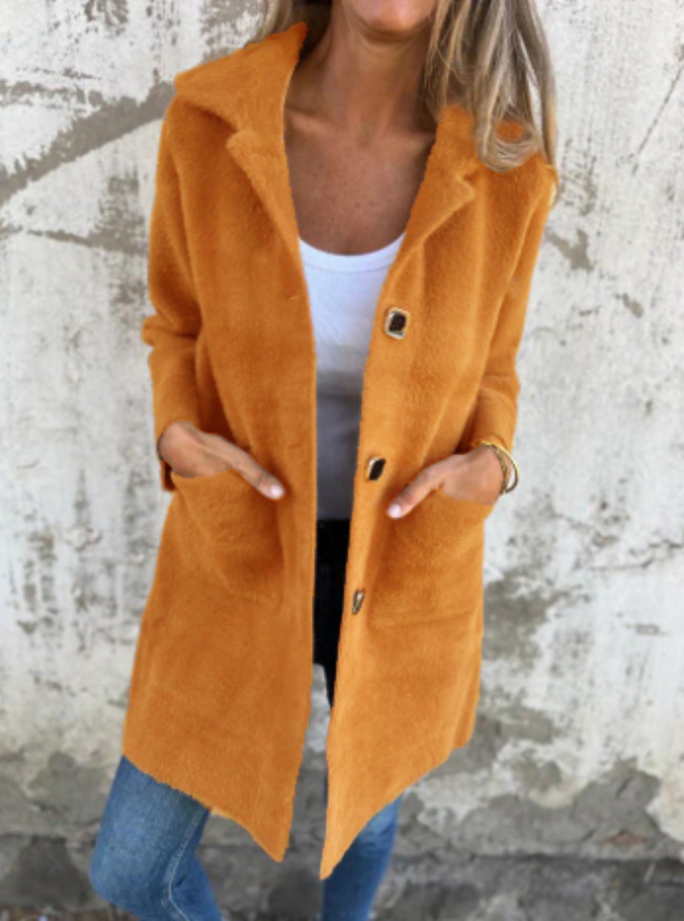 Lange Damenjacke Modern Knöpfe