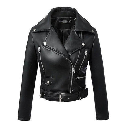 Damen Lederjacke Biker Style mit Gürtel