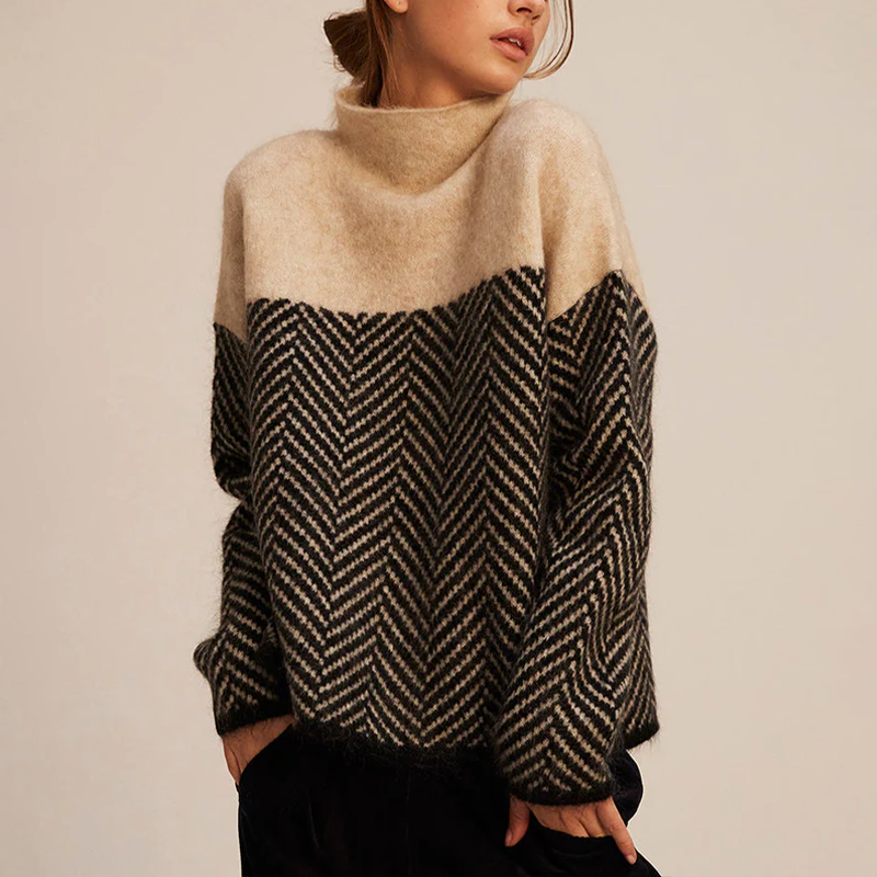 Strickpullover Damen Hochkragen Grafikmuster Weich & Warm - IdealeKleiden