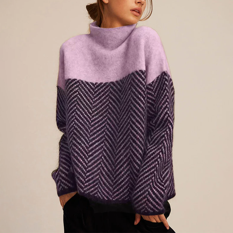 Strickpullover Damen Hochkragen Grafikmuster Weich & Warm