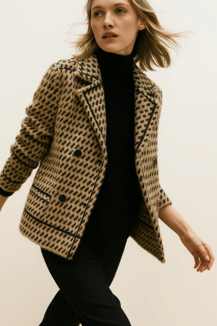 Damen Strickjacke Hahnentrittmuster - IdealeKleiden