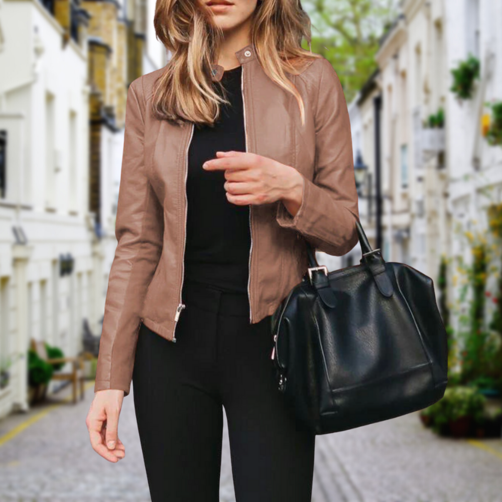 Damen Lederjacke Biker Style Reißverschluss