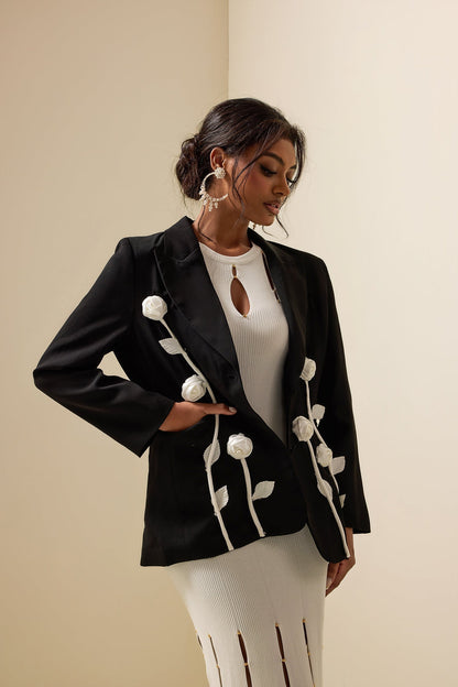 Elegante Damenjacke Floral Muster Langarm