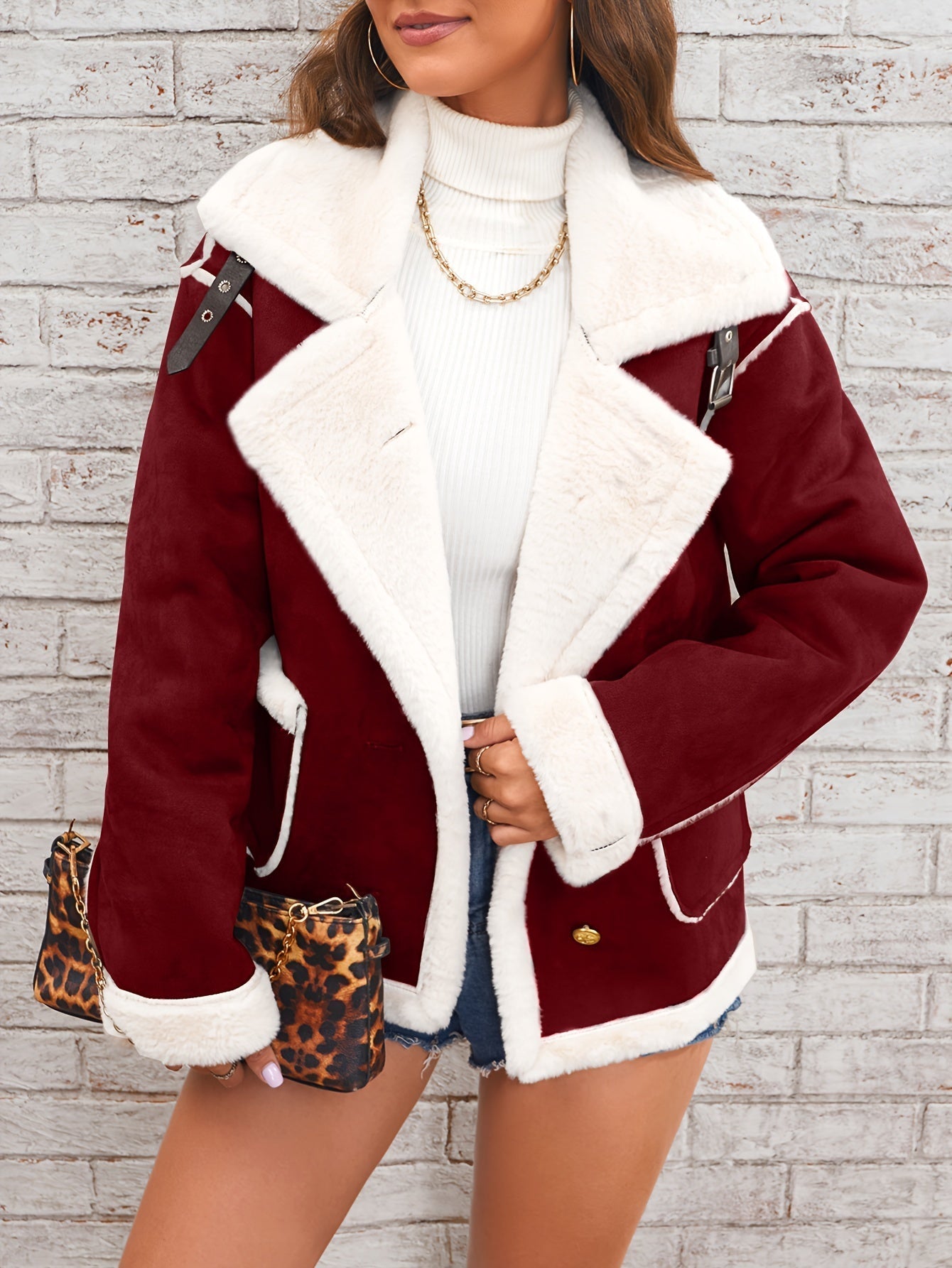 Winterjacke Damen Schafsfell Kragen Warm