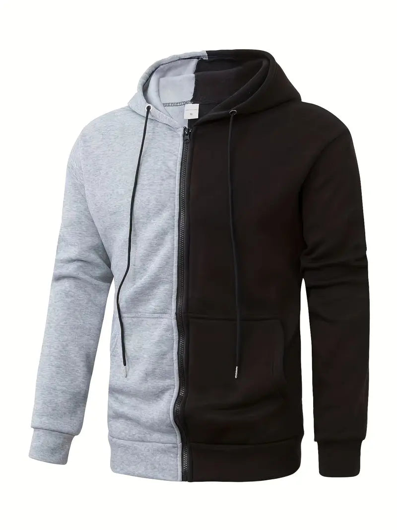 Zweifarbig Kapuzenpullover Reißverschluss Modern