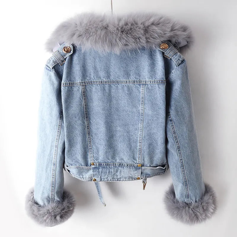 Stylische Lederjacke Denim Look - IdealeKleiden