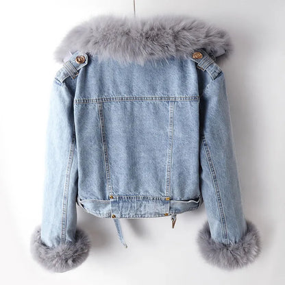 Stylische Lederjacke Denim Look - IdealeKleiden