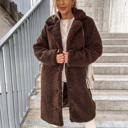 Damen Oversized Teddy Langmantel Warm & Bequem