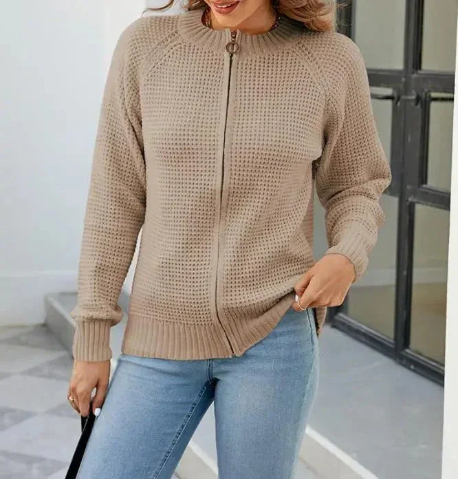 Damen Strickcardigan Herbst Einfarbig Reißverschluss