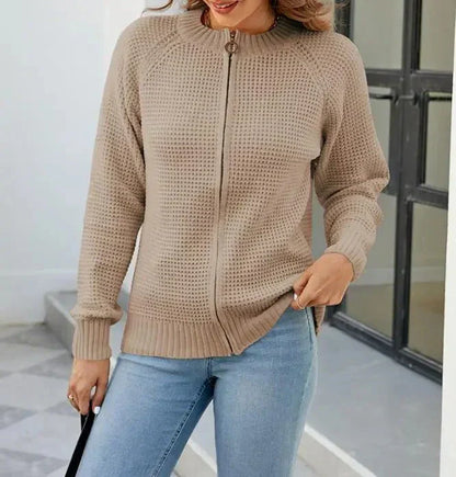 Damen Strickcardigan Herbst Einfarbig Reißverschluss