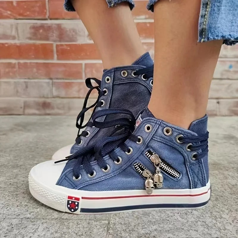 Moderner Sneaker Jeansoptik Reißverschluss