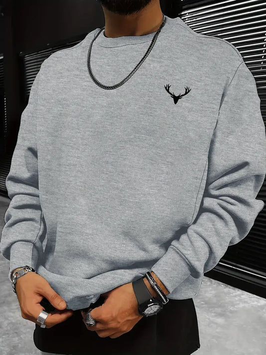 Herren Pullover Hirsch Muster Rundhals - IdealeKleiden
