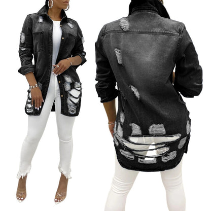 Stylische Frauen Jeansjacke Ripped Design
