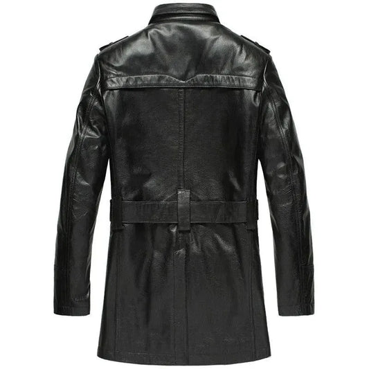 Herren Leder-Trenchcoat Doppelreihig Elegant - IdealeKleiden