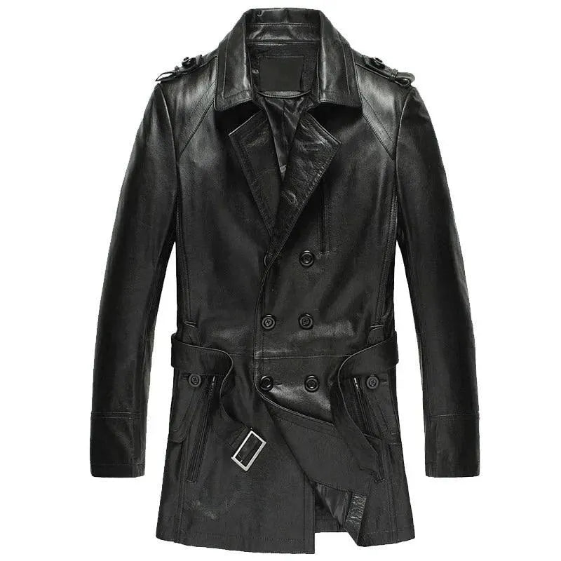 Herren Leder-Trenchcoat Doppelreihig Elegant