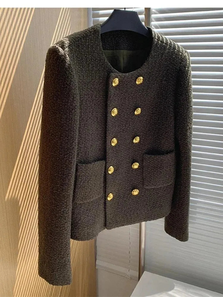 Stylische Damen Tweedjacke Doppelreihig Kurz