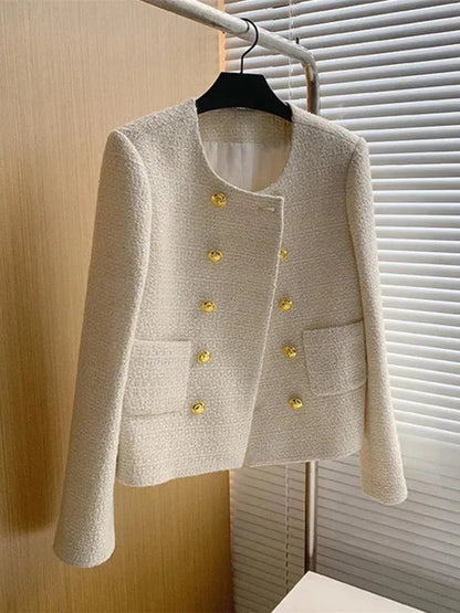 Stylische Damen Tweedjacke Doppelreihig Kurz