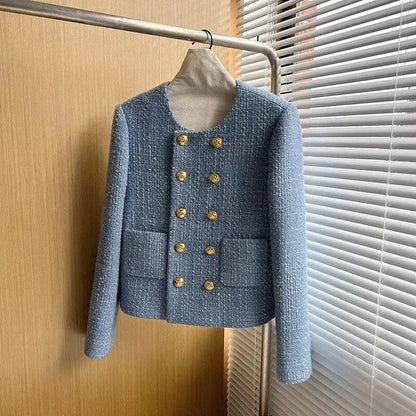 Stylische Damen Tweedjacke Doppelreihig Kurz