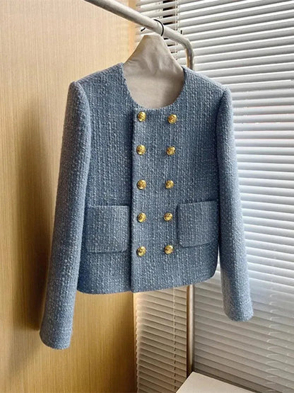 Stylische Damen Tweedjacke Doppelreihig Kurz - IdealeKleiden