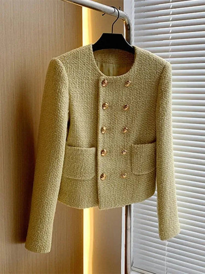 Stylische Damen Tweedjacke Doppelreihig Kurz