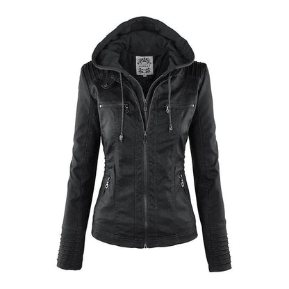 Doppellagige Lederjacke Damen Kapuze