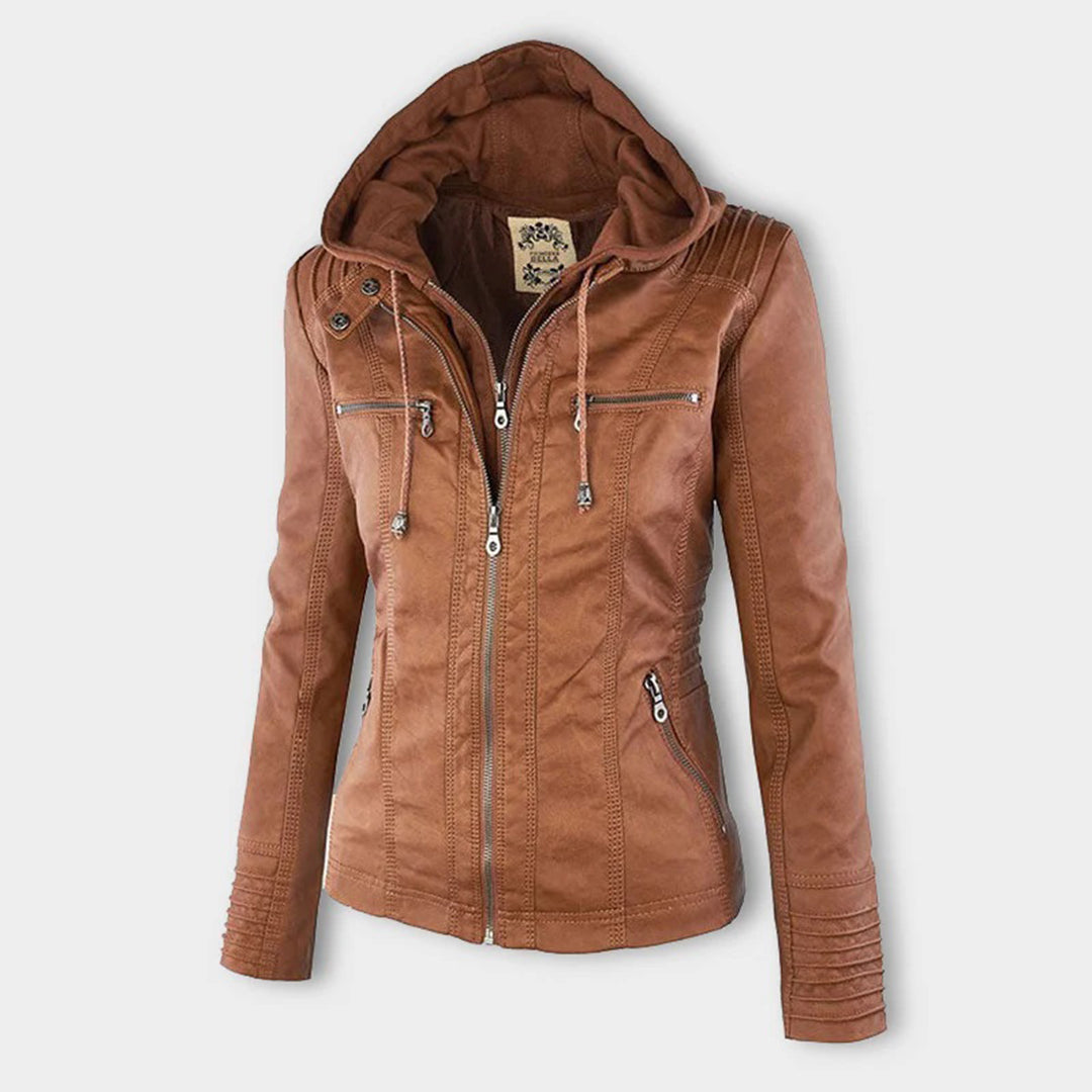 Doppellagige Lederjacke Damen Kapuze