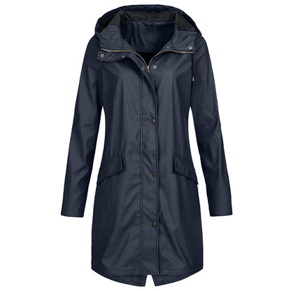 Wasserabweisende Regenjacke Damen Mittellang Kapuze