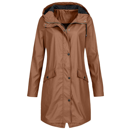 Wasserabweisende Regenjacke Damen Mittellang Kapuze