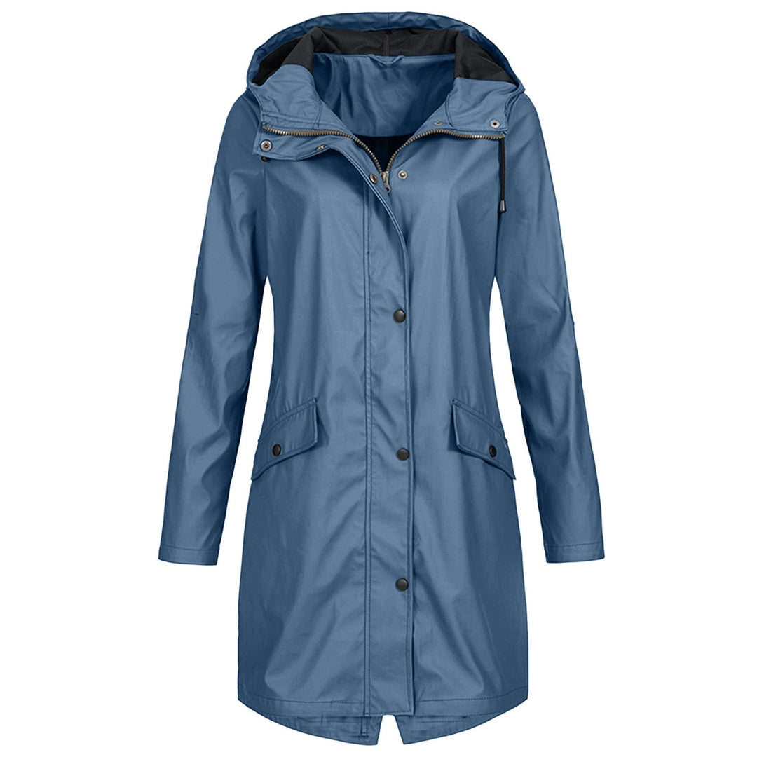 Wasserabweisende Regenjacke Damen Mittellang Kapuze