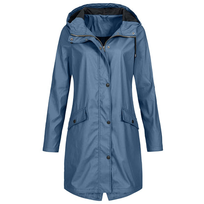 Wasserabweisende Regenjacke Damen Mittellang Kapuze