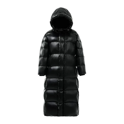 Winterdaunenmantel Damen Lang Schwarz Kapuze - IdealeKleiden