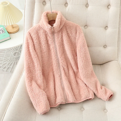 Weiche Fleecejacke Korallenrot Lockere Fit
