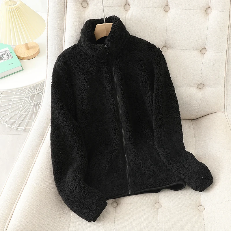 Weiche Fleecejacke Korallenrot Lockere Fit