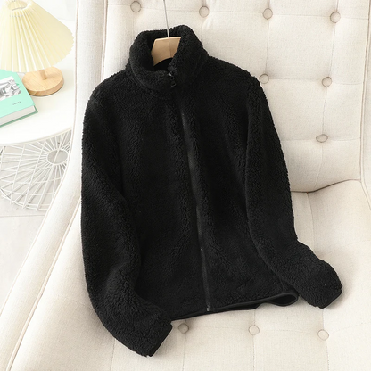 Weiche Fleecejacke Korallenrot Lockere Fit